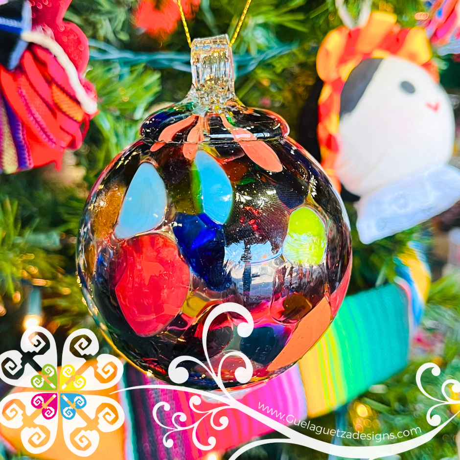 Set of Rainbow Round Glass Ornaments - Christmas Vidrio Soplado Ornaments