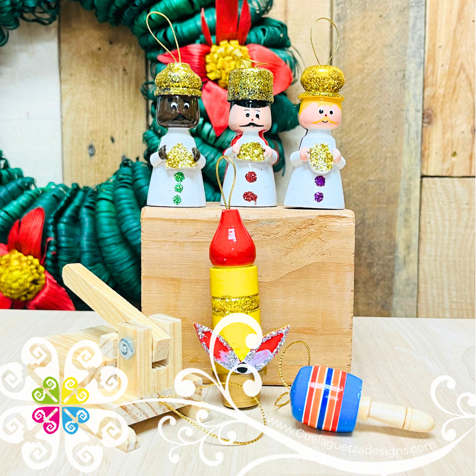Set of 6 Mexican Navidad - Wood Ornaments