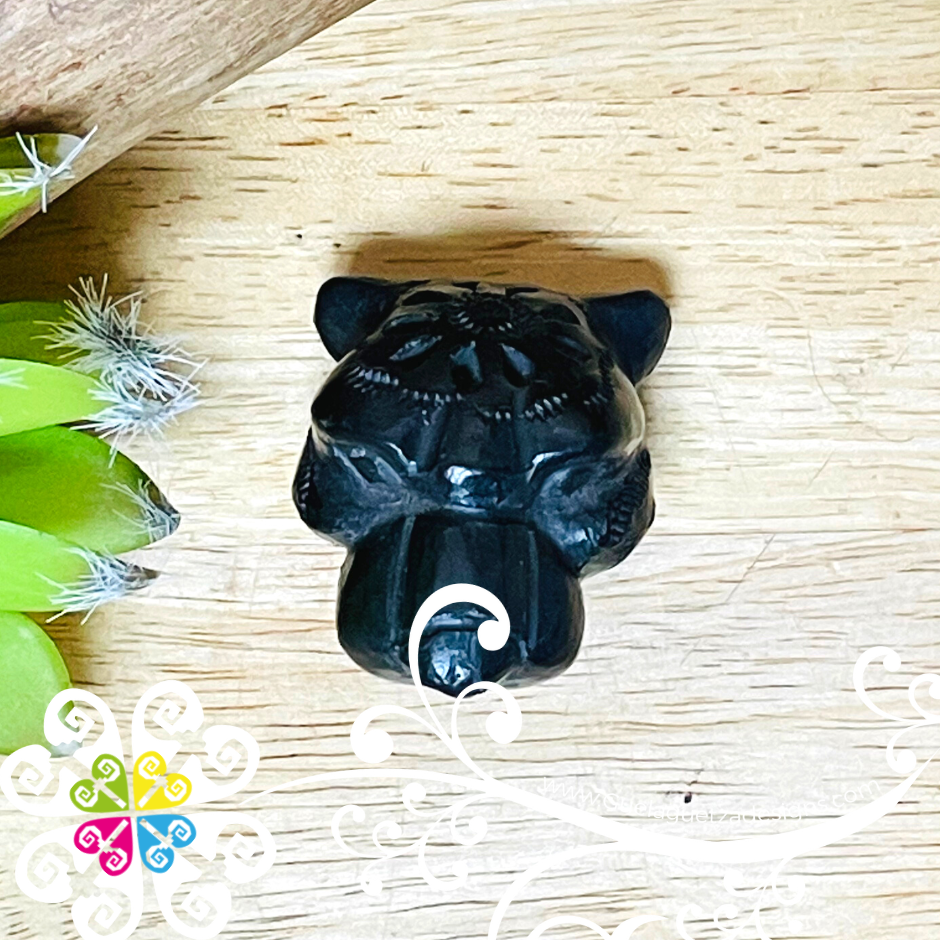Extra Mini Jaguar Skull - Black Clay Oaxaca