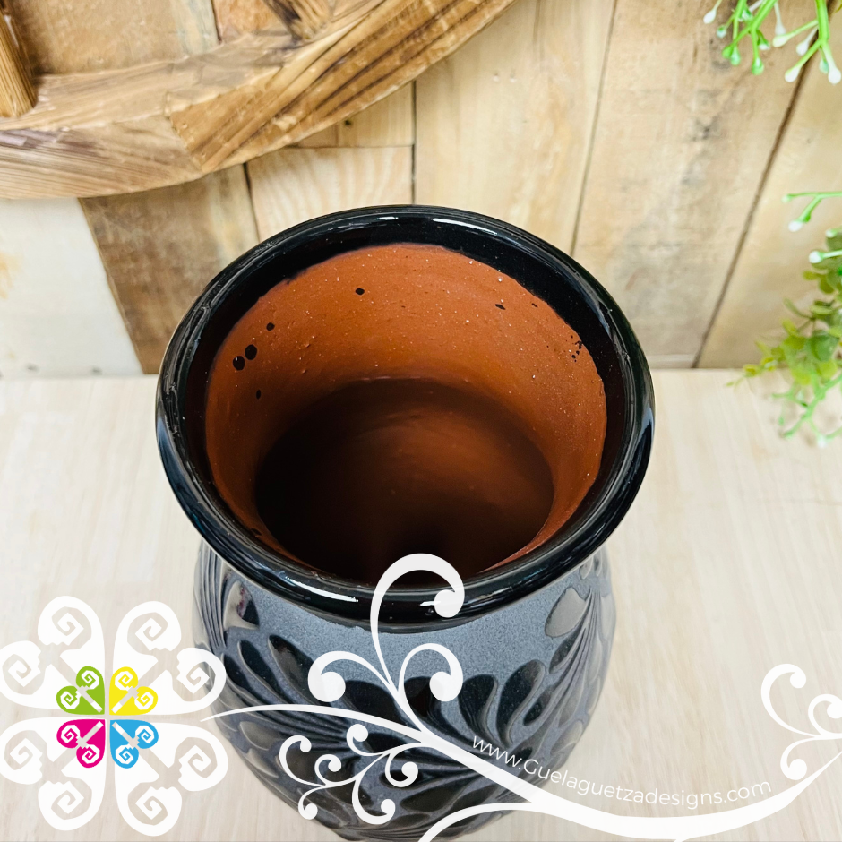 Black Espiga Plumeado Florero Ovulo - Florero Barro