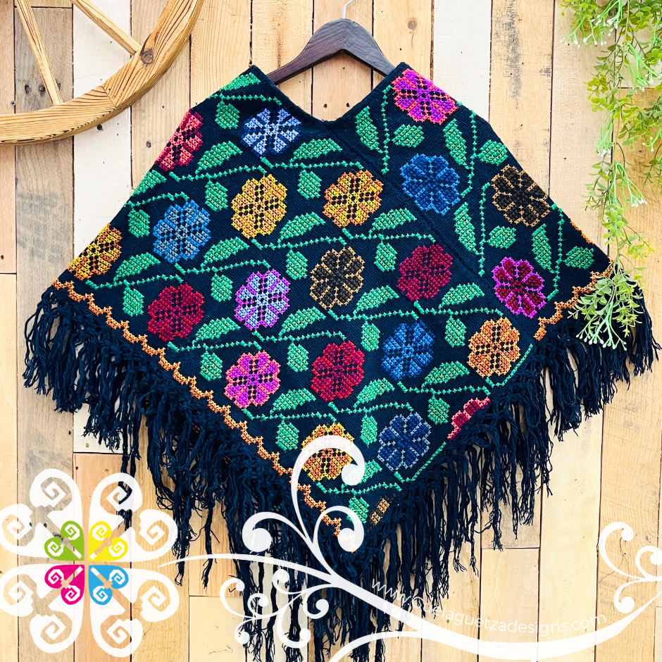 Colors Floral Design Embroider Poncho - Mañanita
