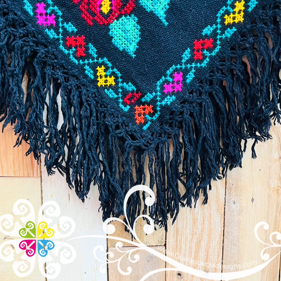 Guadalupe Design Black Embroider Poncho - Mañanita