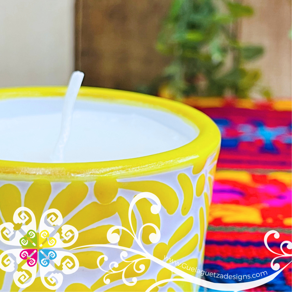 Small Bright Yellow Talavera Candle - Artisan Candles