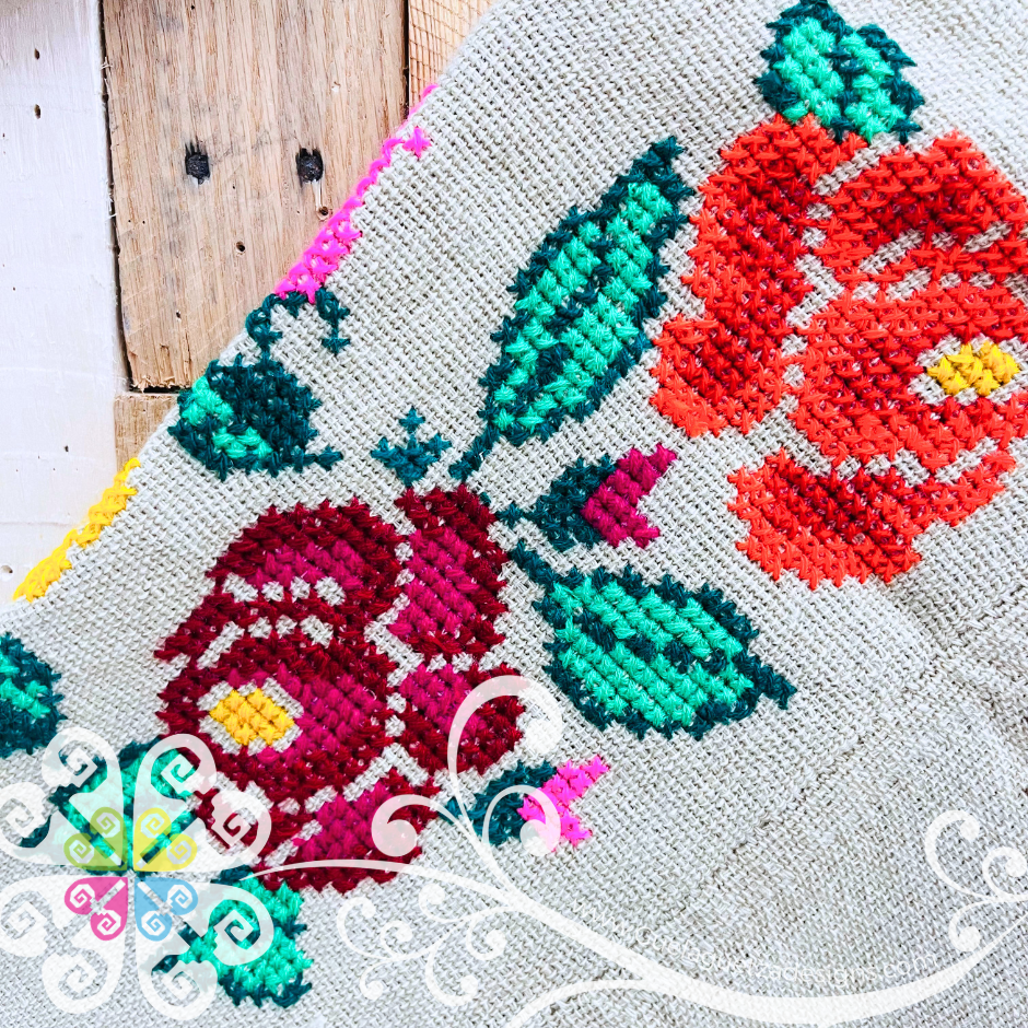 Plus Size Guadalupe Design Beige Embroider Poncho - Mañanita