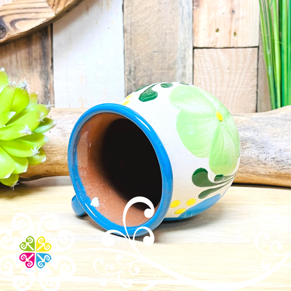 Set of 8 Flowers Decorated Mexican Clay Mugs - Set Taza Barro