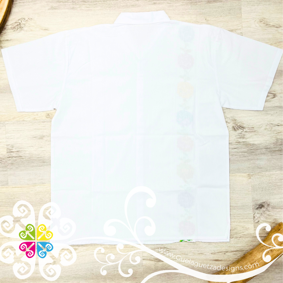 White Tehuana Flowers - Embroider Men Shirt