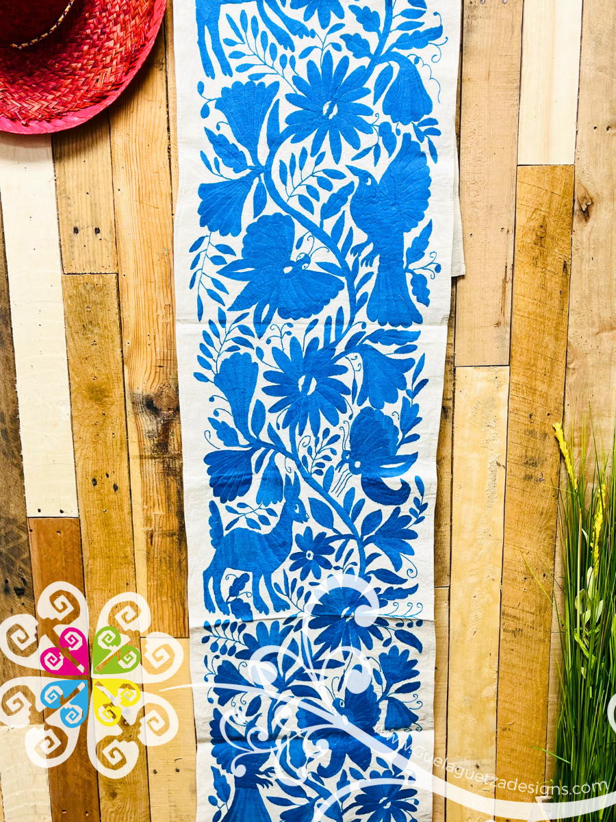 Blue Turquoise Large Solid Color Otomi Table Runner - Camino de Tenango