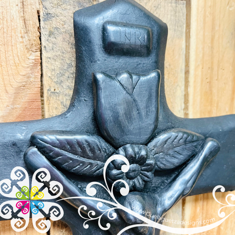 Large Jesus Clay Cross - Barro Negro Oaxaca