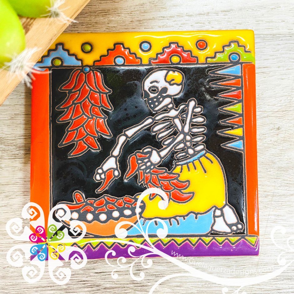 Set of 4 Day of the Dead Coaster Set - Set of Clay Coasters