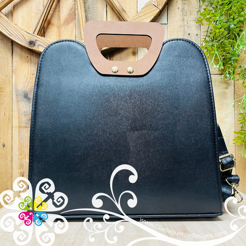 Wood Handle Purse - Vegan Leather