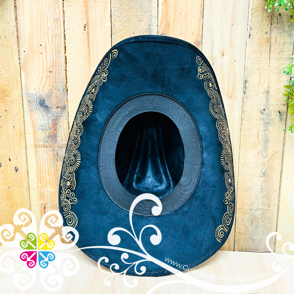 Black Mitla Cowboy Velvet Hat - Hand Painted Hat
