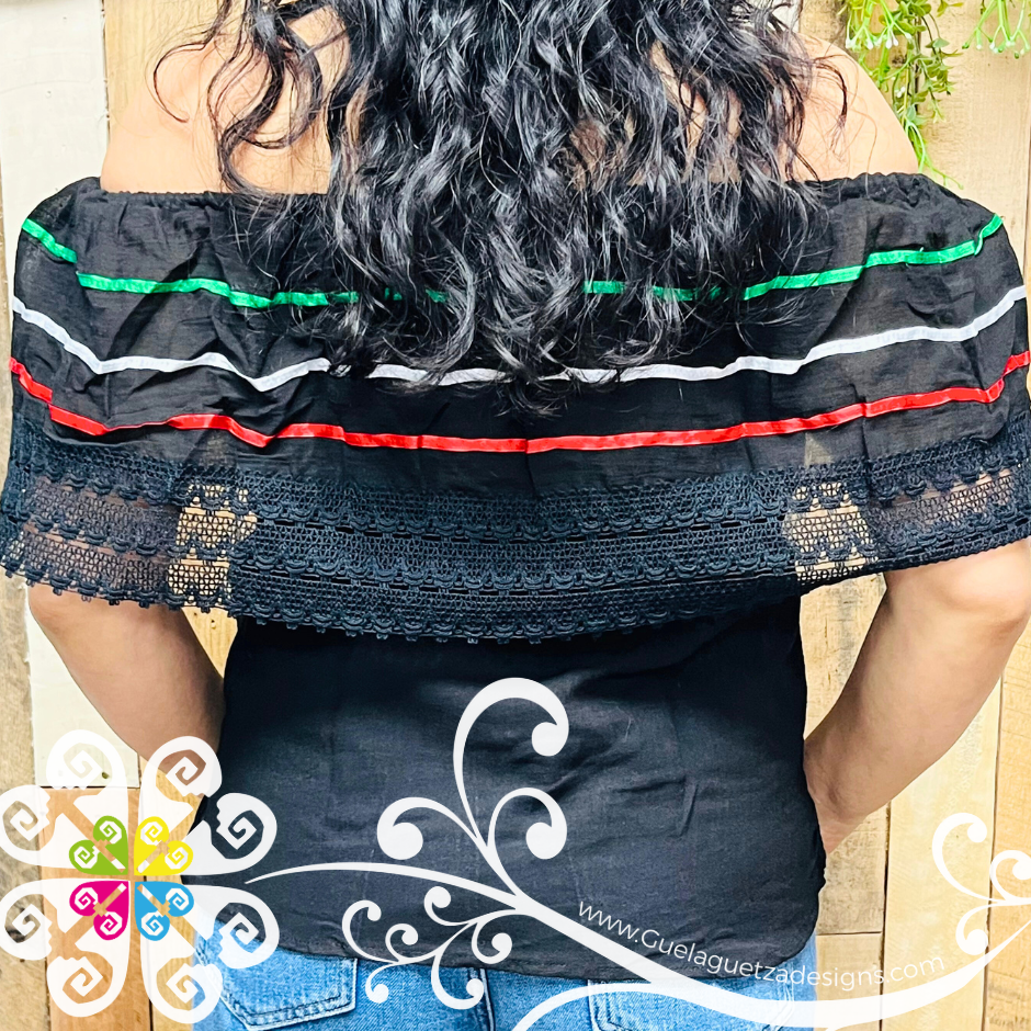 Black Mexican Tricolor Campesina Top
