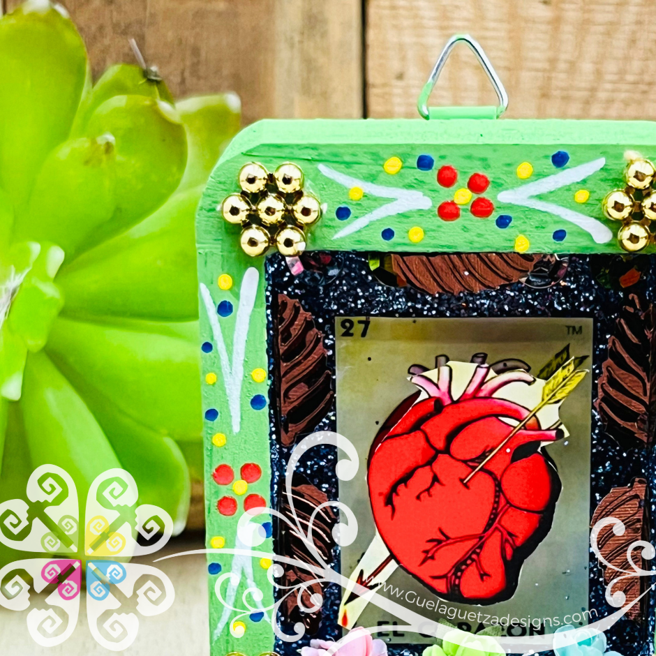 Green Miniature LoteriaMX Shadow Box - Cajita Decorativa