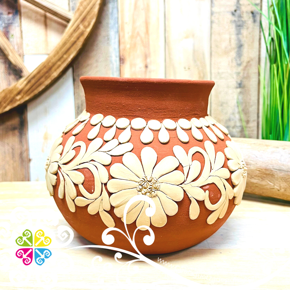 Small Tear Drops Decorated Clay Ollita - Barro Bordado Oaxaca