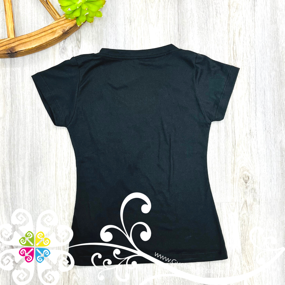Black Flor Aro Embroider Women Tee - Pocket Embroider