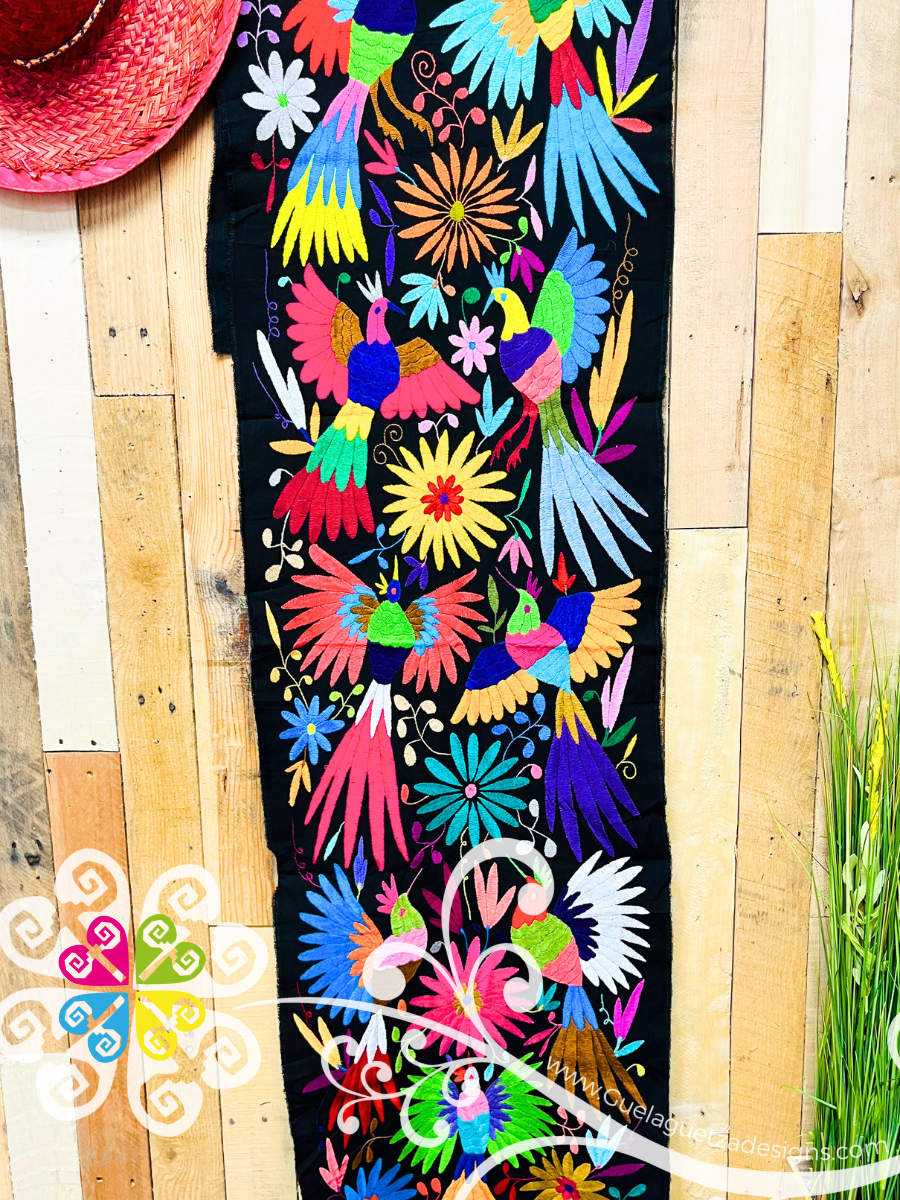 Large Black Multicolor Otomi Table Runner - Camino de Tenango