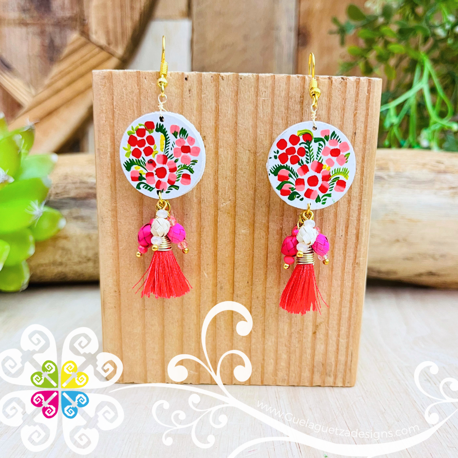 Multicolor Round Tassle Wood Earrings - Palm Earrings