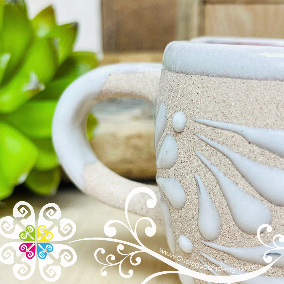 Set of 4 White Corazon Clay Mugs - Set Taza Barro