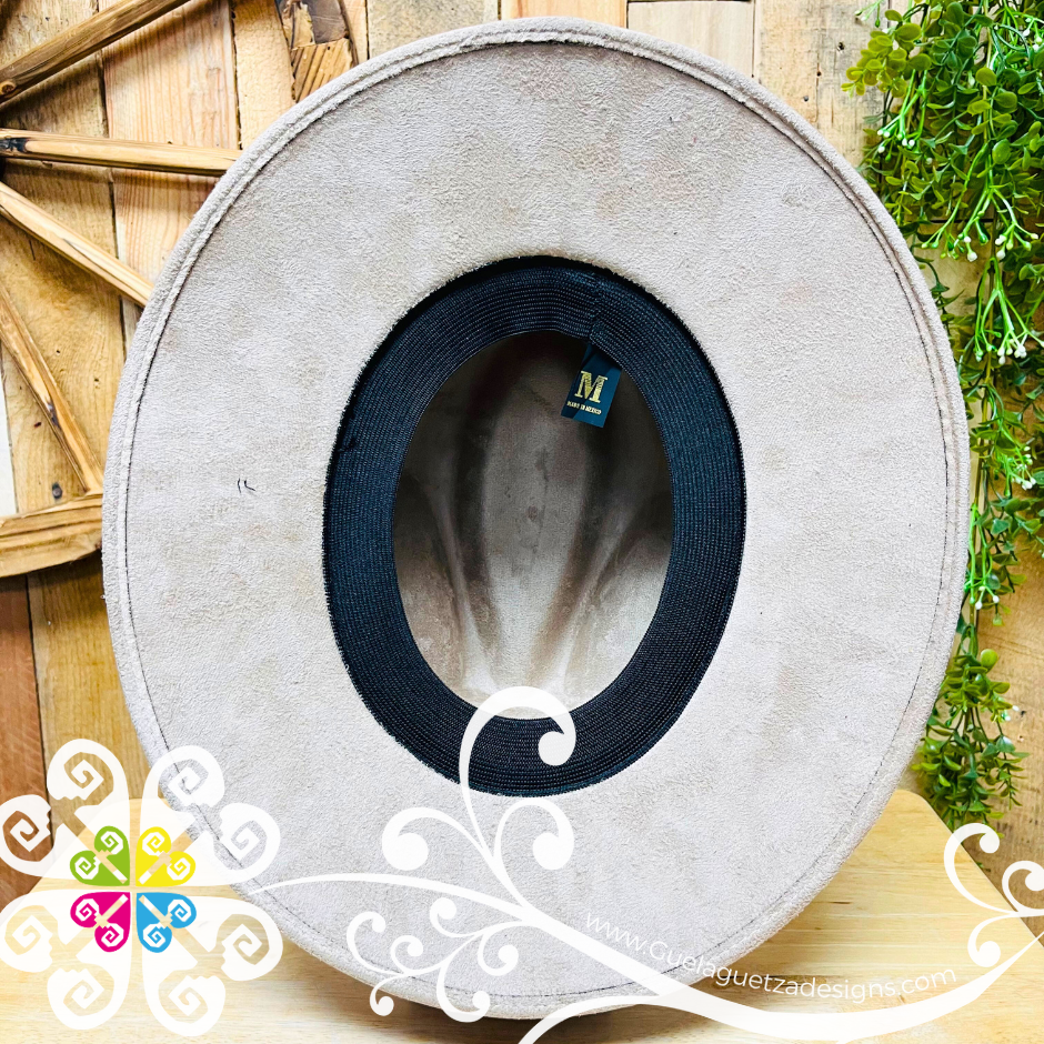 Beige Indiana Mitla Velvet Hat - Hand Painted Hat