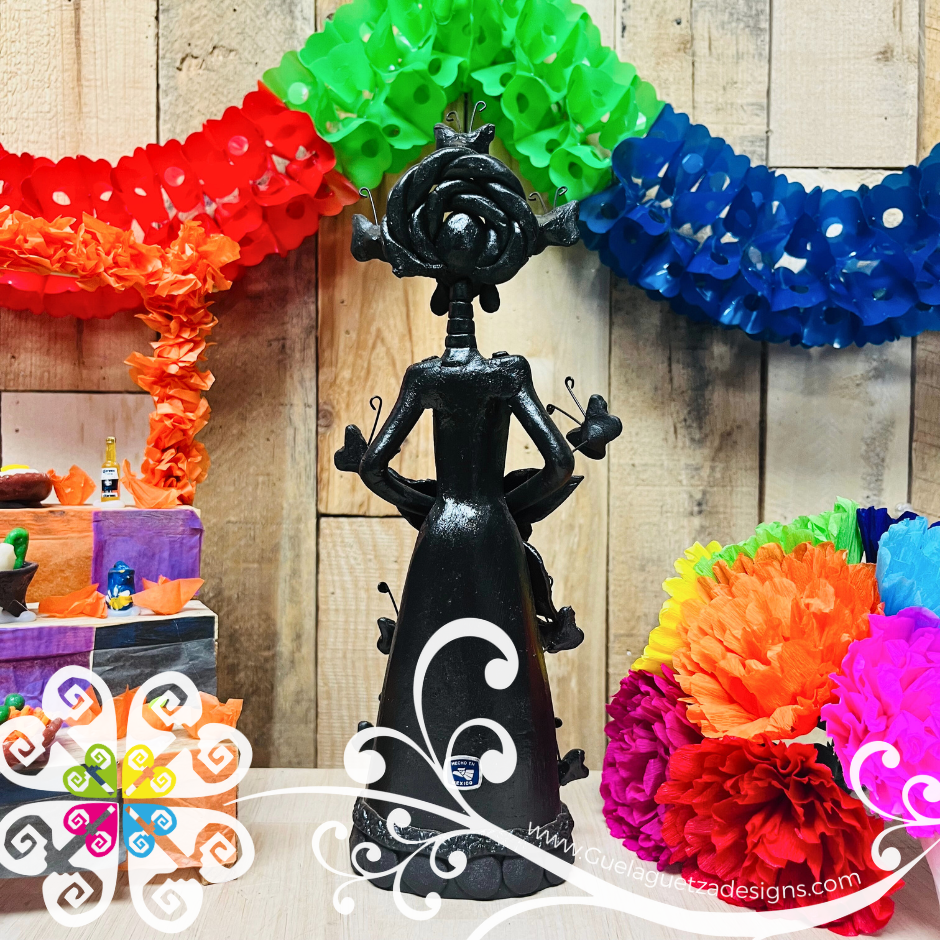 Small Black Fina Clay Catrina Michoacana - Capula Clay Home