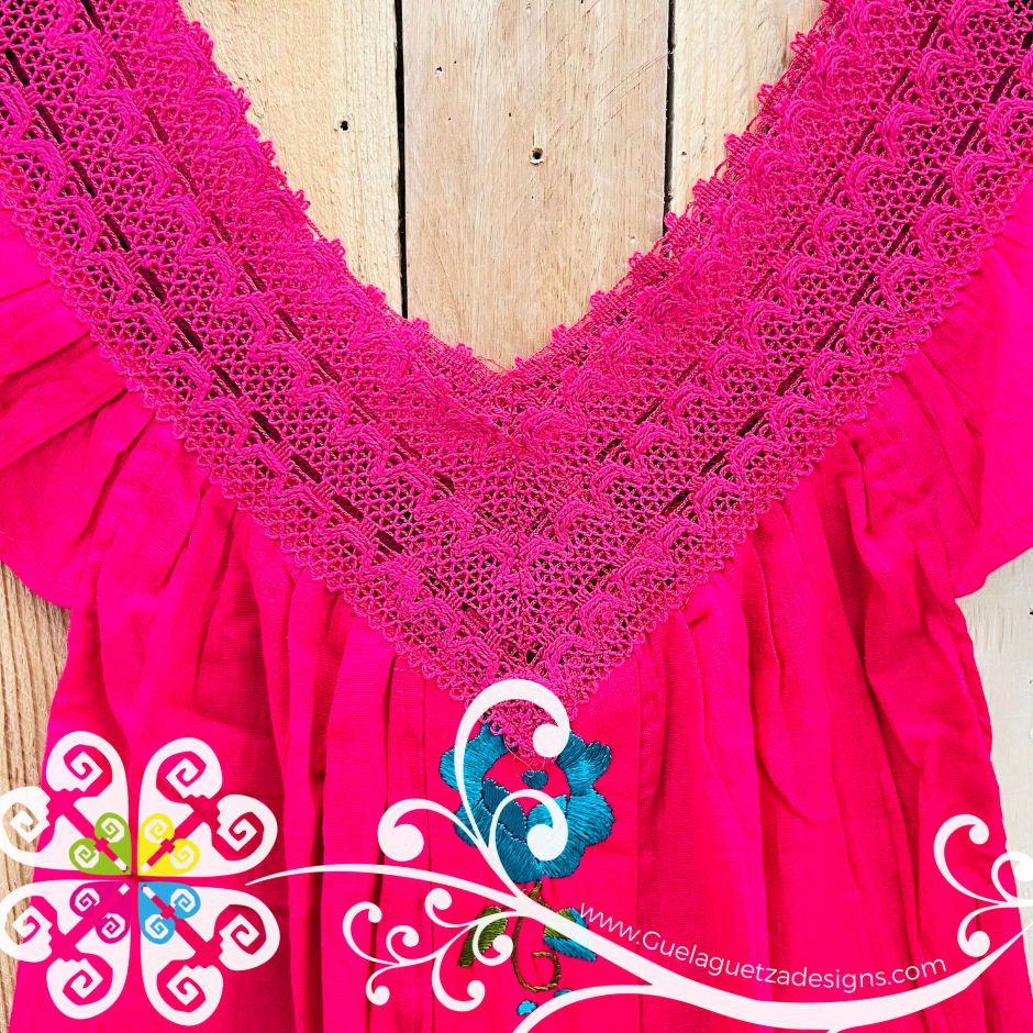 Fuchsia V Neck Top - Blusa Bordada