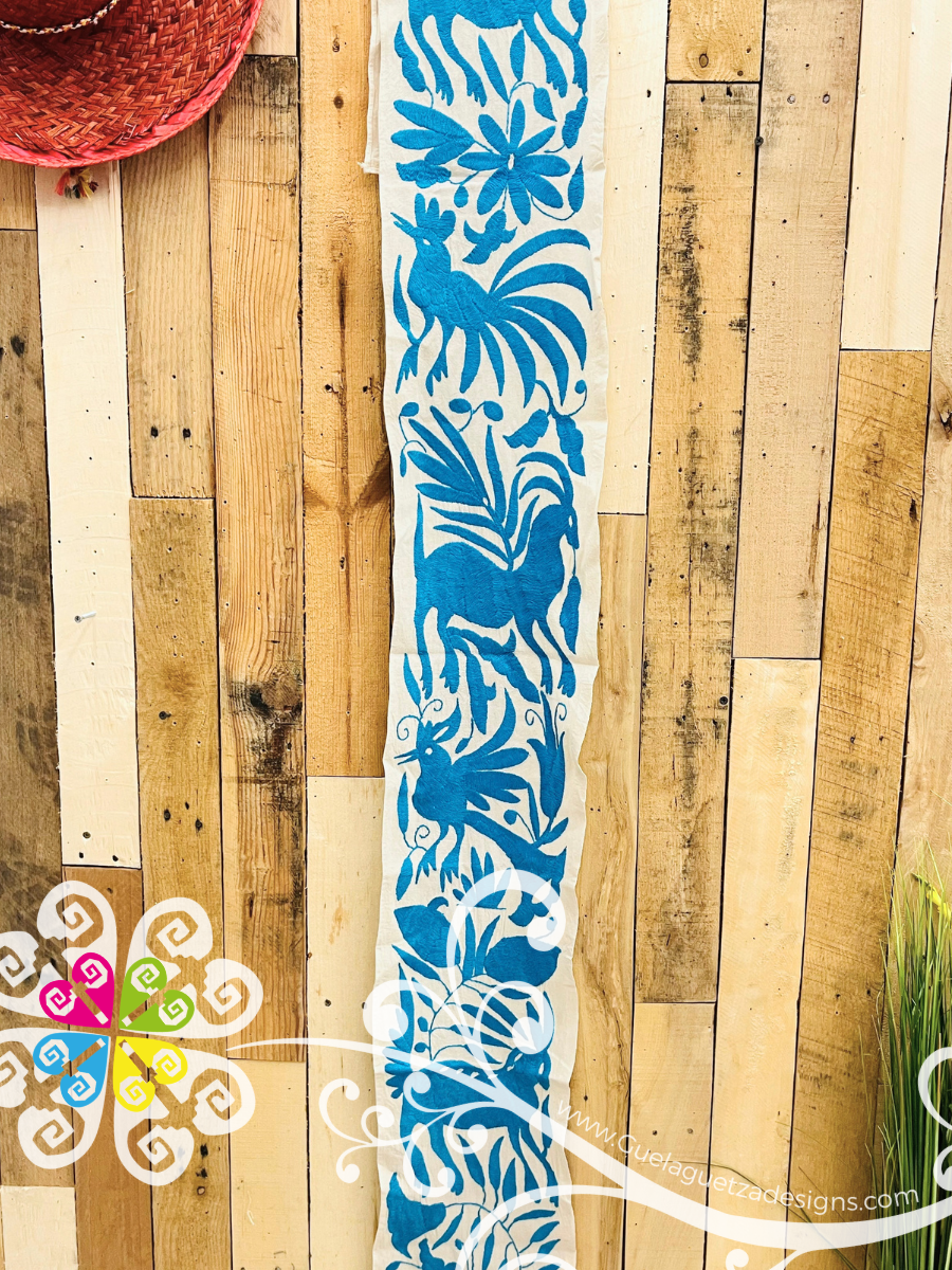 Blue Turquoise Small Solid Otomi Table Runner - Camino de Tenango