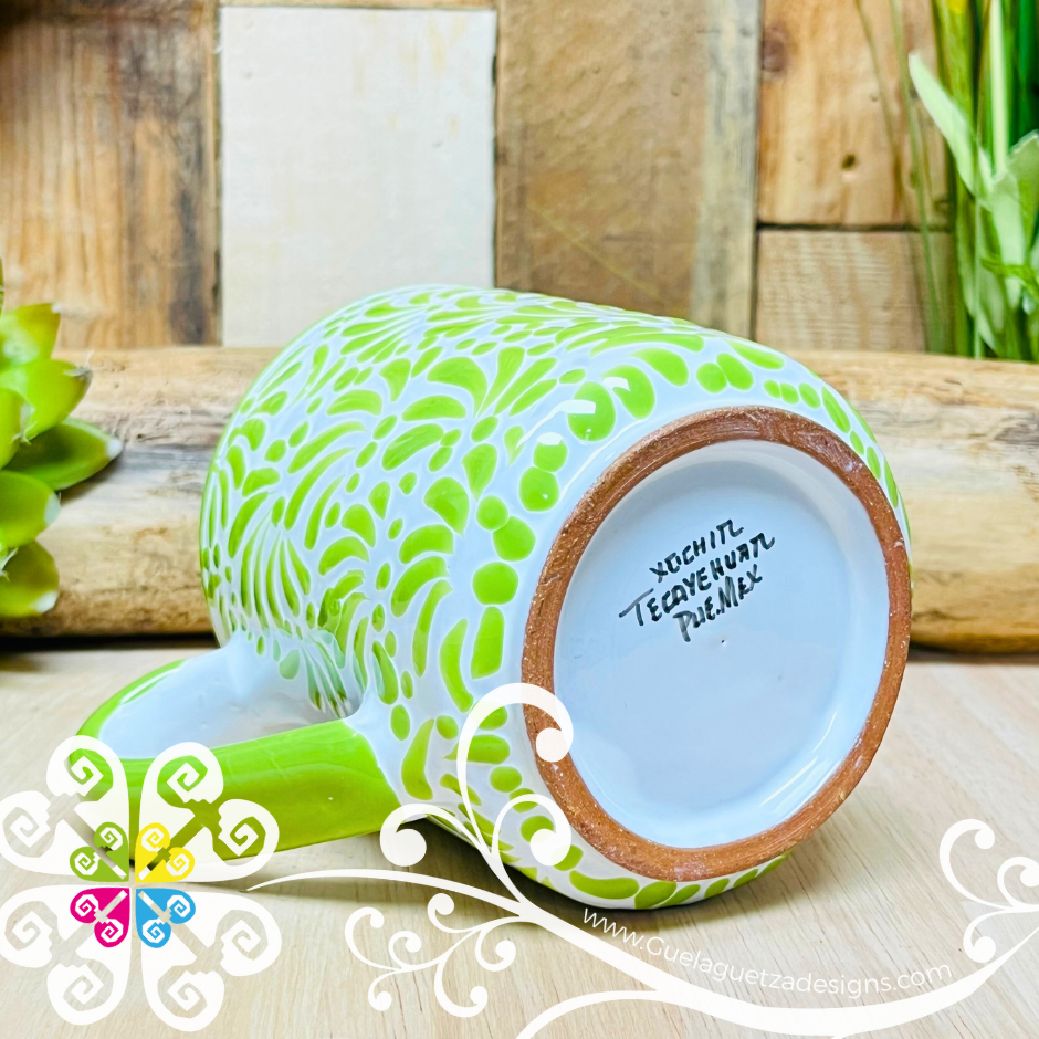 Lime Green Feathers Talavera Mug - Single Talavera Mug