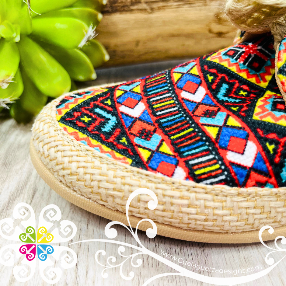 Multicolor Geometric Shapes Burlap Artisan Sneakers - Women Shoes