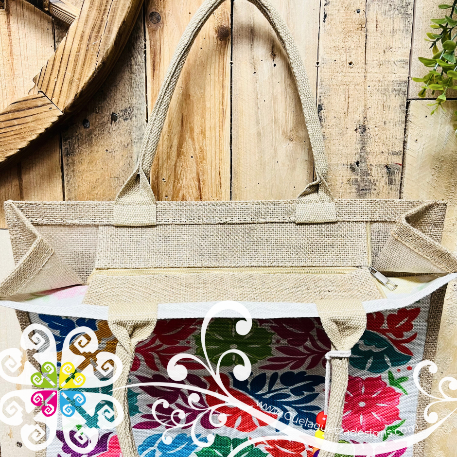 Bordado Style Mexican Jute Tote - Grocery Tote