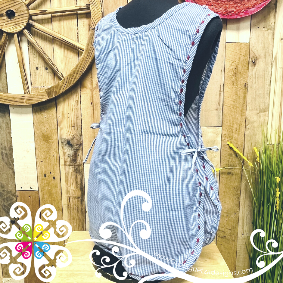 Light Blue Escapulario Embroider Apron - Mandil Artesanal