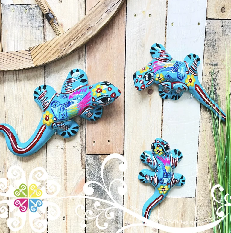 Set of 3 Clay Lizard Home Decor