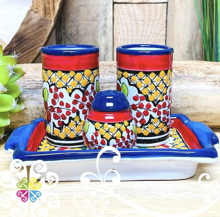 Tequilero Tray Set with Salt Shaker - Multicolor Talavera