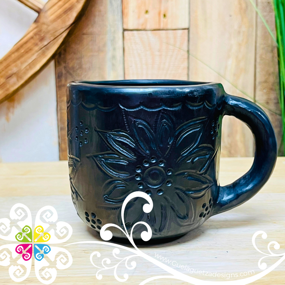 Round Black Clay Calado Mug - Barro Negro Oaxaca