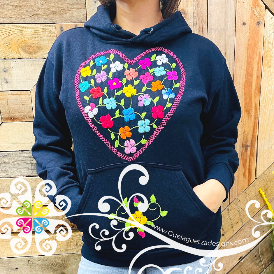 Navy Blue Women Hoodie - Handmade Bordado
