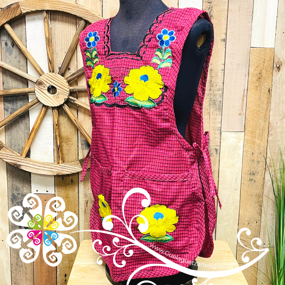 Burgandy Escapulario Embroider Apron - Mandil Artesanal Guelaguetza Designs Burgandy Escapulario Embroider Apron - Mandil Artesanal Guelaguetza Designs