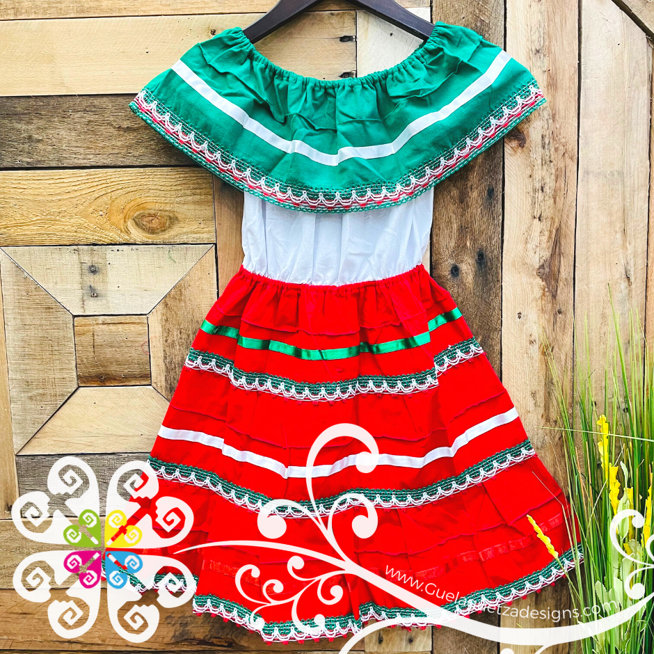 Mariquita Tricolor Children Dress - Mexican Campesino Mariquita Tricolor Children Dress - Mexican Campesino