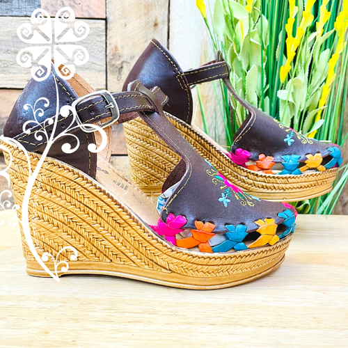 Brown w/Embroider Wedges Women Shoes