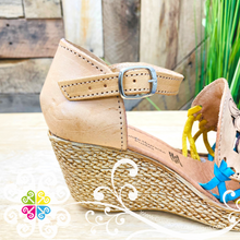 Natural Engraved Daisy Flowers - Wedges Women Shoes