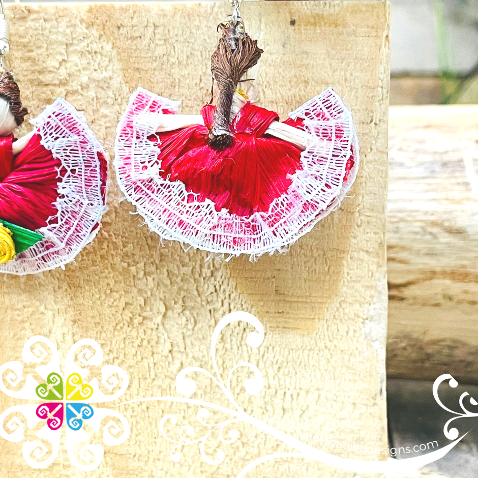 Wide Skirt Doll Earrings Corn Husk Earrings Guelaguetza Designs