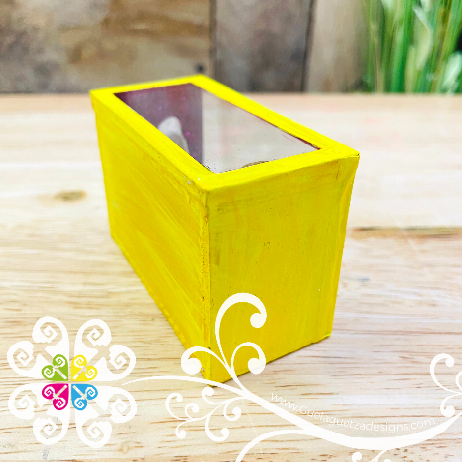 Yellow Mini Square Mexican Box Decor - Cajita Decorativa Barro Cocido