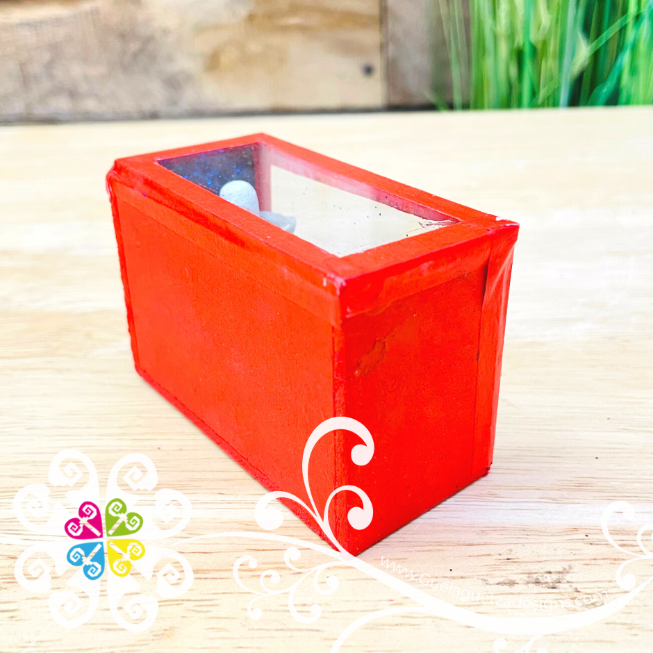 Red Mini Square Mexican Box Decor - Cajita Decorativa Barro Cocido