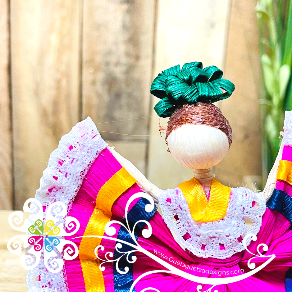 Set of 4 Mini Corn Husk Doll - Wide Skirt