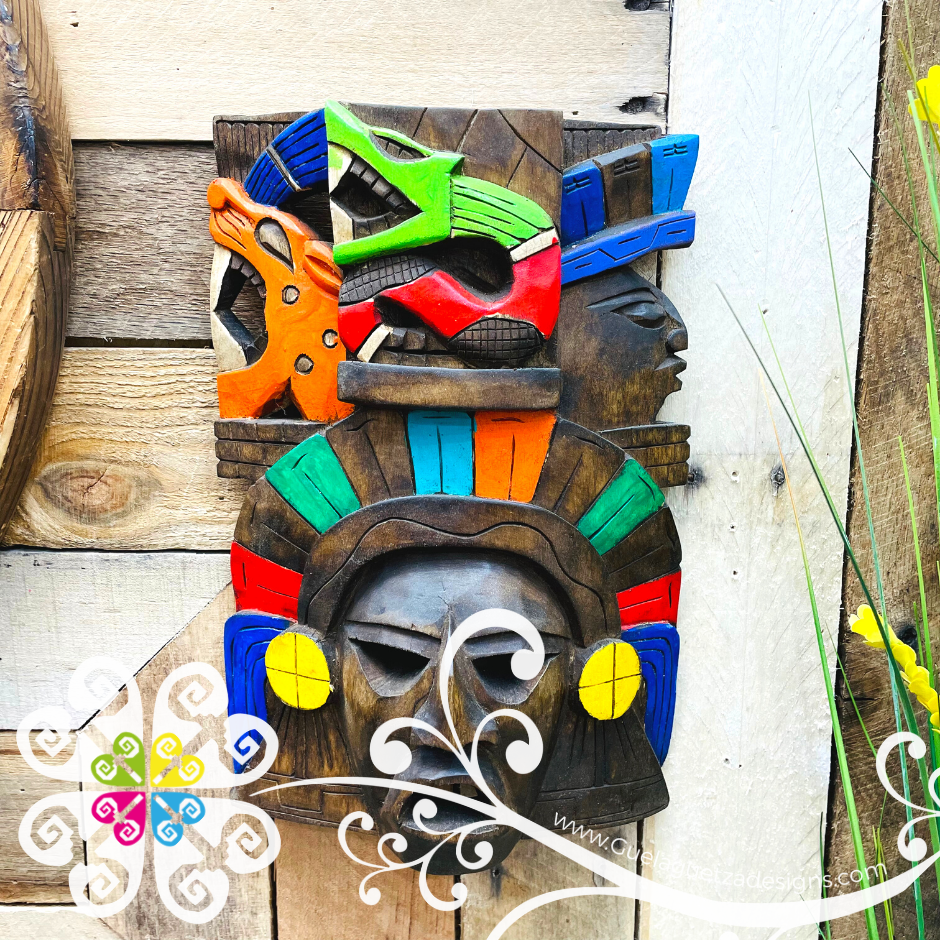Medium Hand Carve Wood Mayan Mask