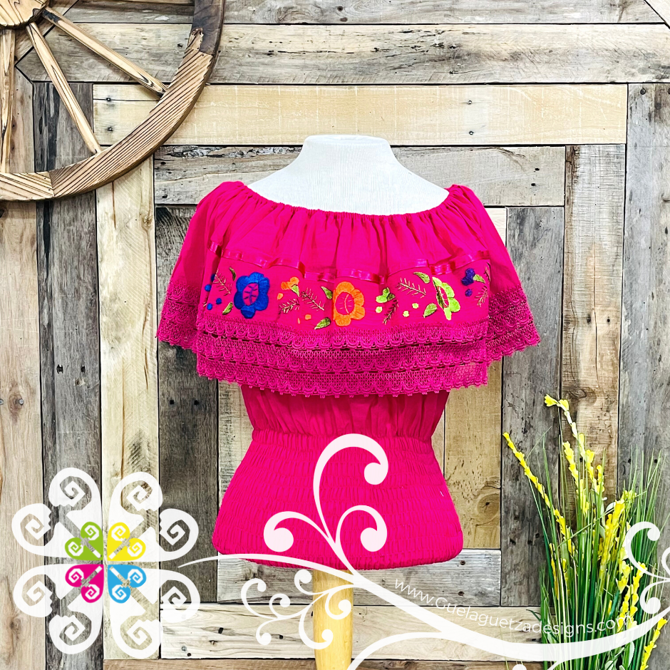 Fuchsia Campesina Embroider Crop Top- Women Top