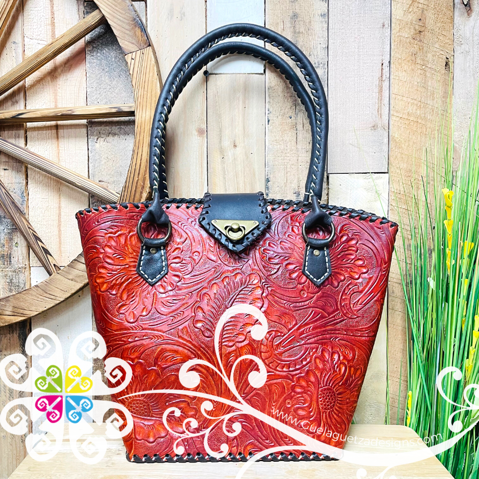 Floral Stamping Leather Purse - Bolsa de piel