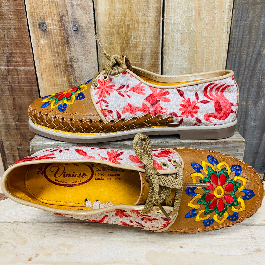 Embroider Loafers Artisan Leather Women Shoes Red Otomi Animals