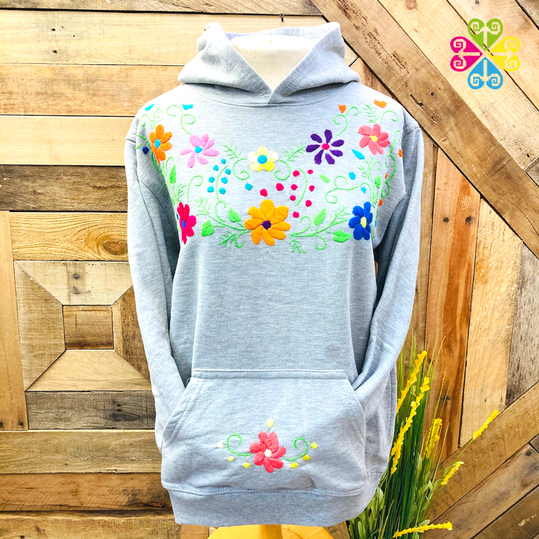 Gray Women Hoodie - Handmade Bordado