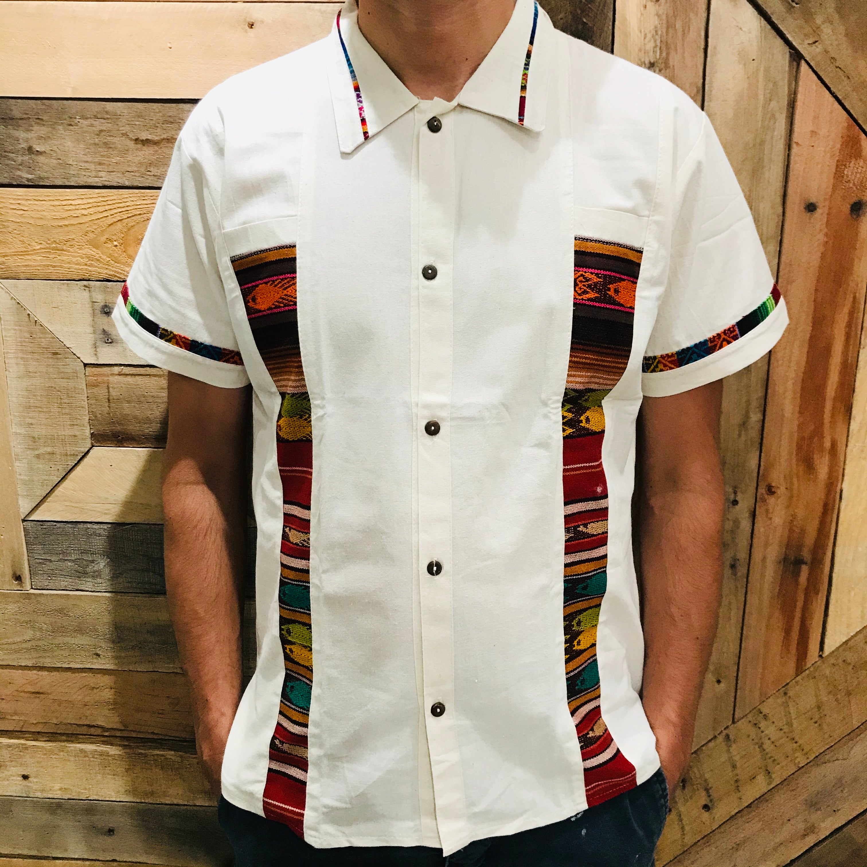 Beige Men Coralillo Shirt Double Lines - Men Shirt Guelaguetza Designs Beige Men Coralillo Shirt Double Lines - Men Shirt Guelaguetza Designs