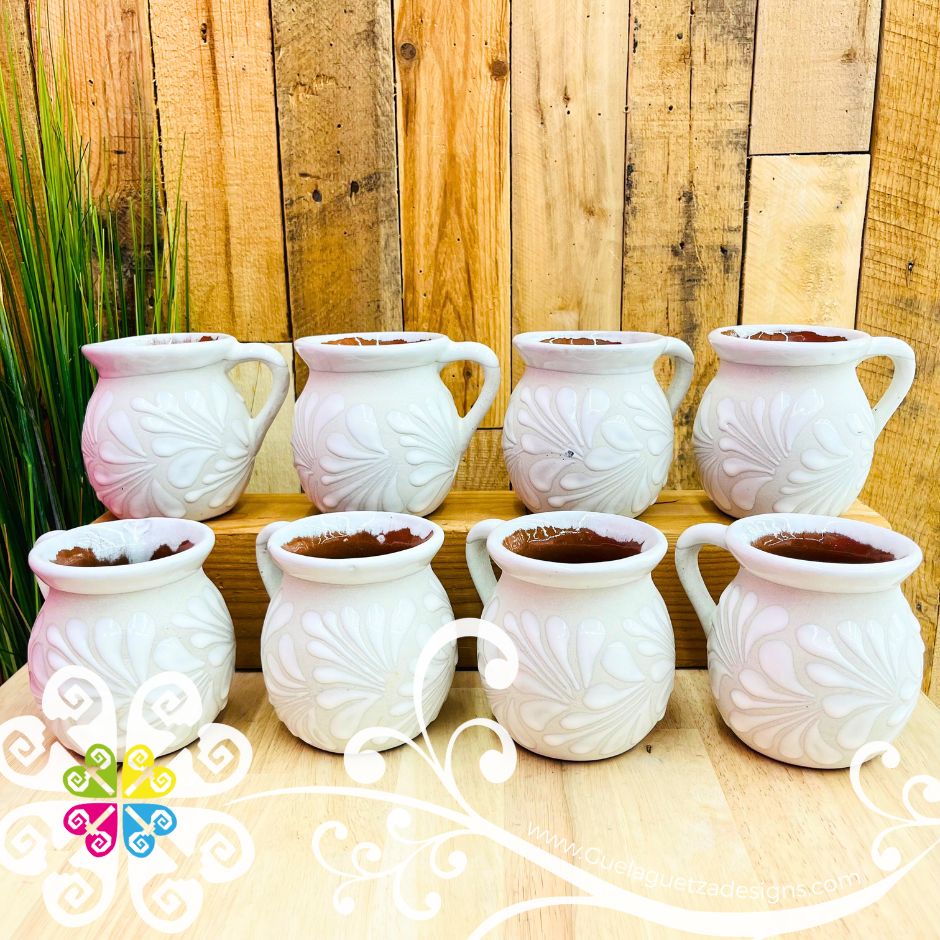 Set of Engobe/White Espiga Clay Mugs - Set Taza Barro