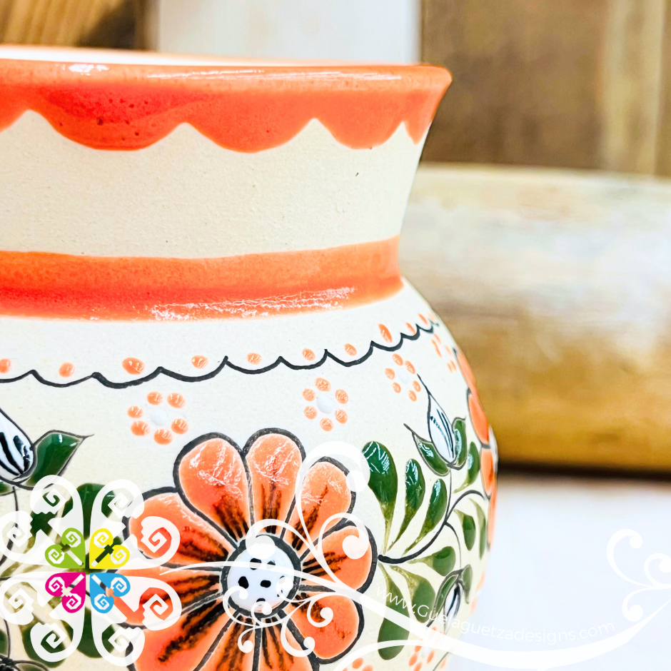 Orange Taza Ponchera Flores - Barro Alta Temperatura - Single Clay Mug